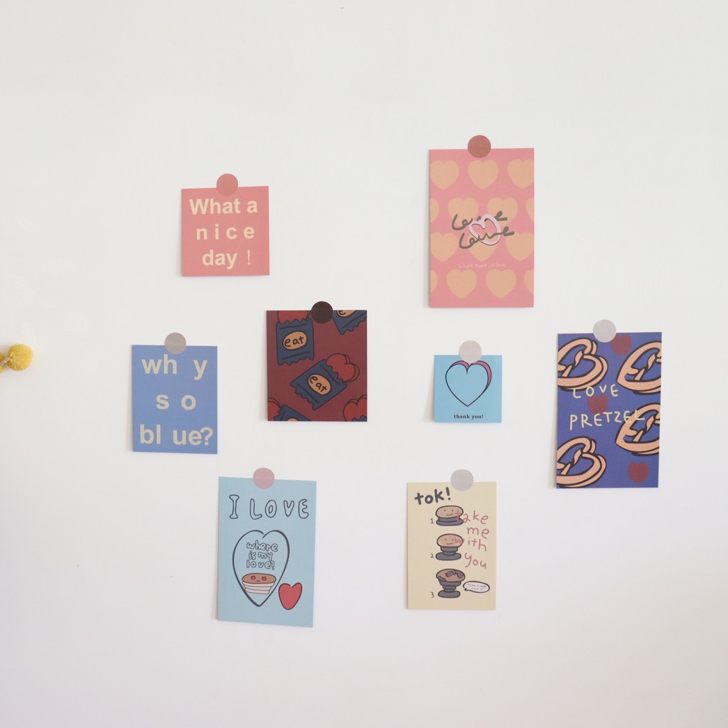 Set 8 tấm áp phích phong cách trái tim để trang trí phòng