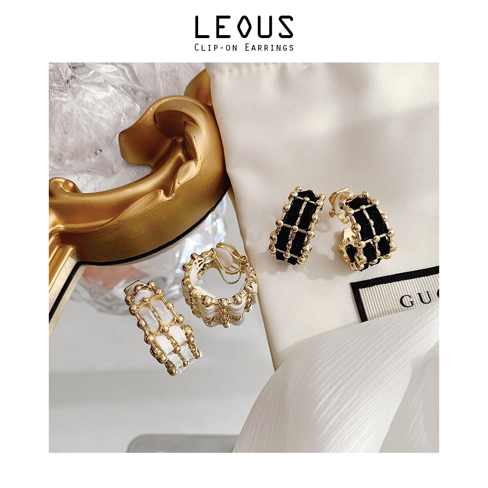 Khuyên tai kẹp không bấm lỗ chốt cố định K130 bằng hợp kim mạ vàng hình chữ C bigsize dáng ngắn Leous Accessories