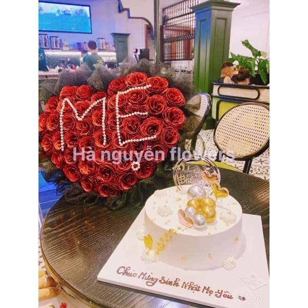 Hoa sinh nhật-Hoa tặng mẹ: bó hoa hồng nhũ 50 bông kết hợp voan siêu sang( nhận đặt số bông theo yêu cầu)