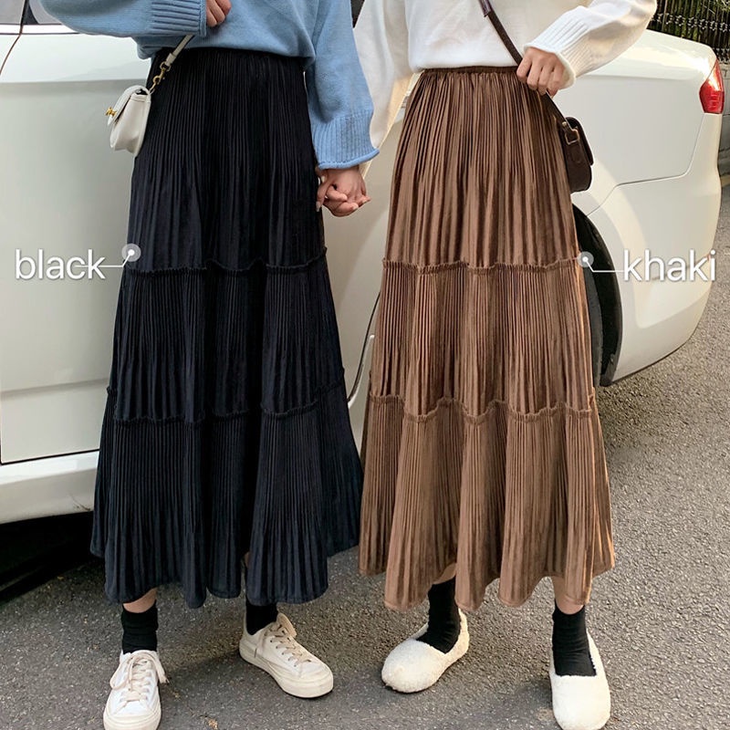 Chân Váy Nhung Xếp Li Dài Vừa Thời Trang Mới Cho Nữ