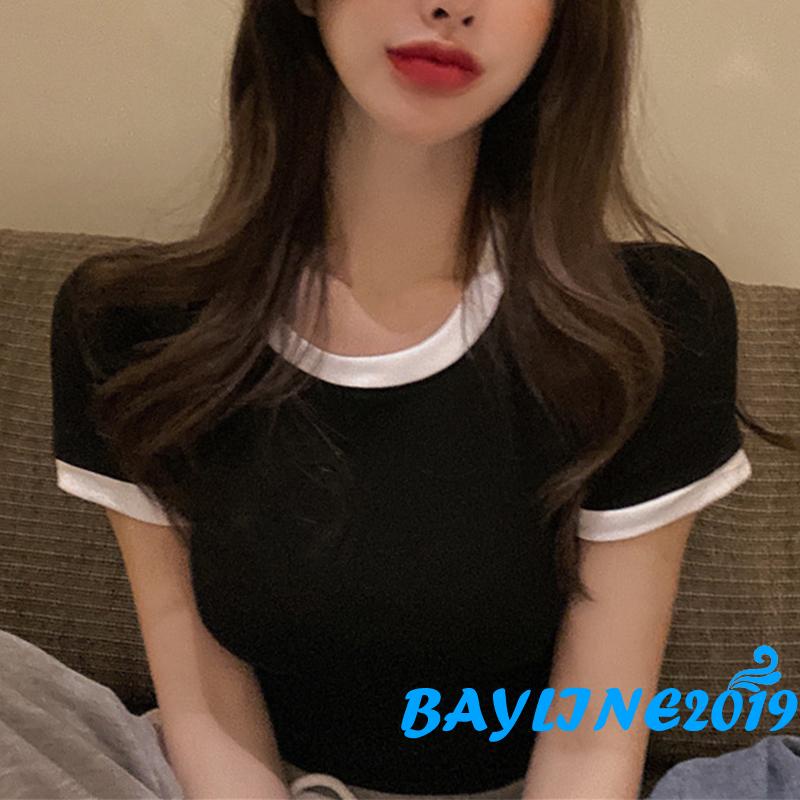 Áo Thun Tay Ngắn Cổ Tròn Màu Sắc Thời Trang Cho Nữ