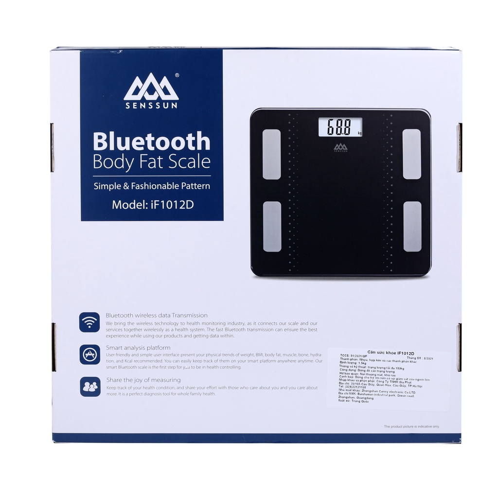 Cân Điện Tử Thông Minh Kết Nối Bluetooth Camry - Đo 6 chỉ số sức khỏe