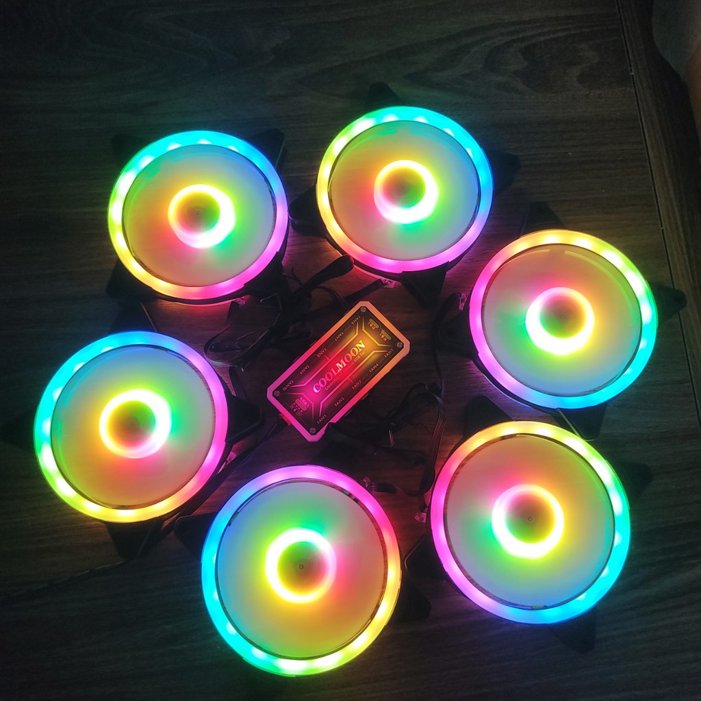 Quạt Tản Nhiệt V4 Sáng Tâm Và Viền Quạt 12cm Fan Led RGB Bộ 6 Quạt Đồng Bộ Hub Coolmoon ARGB Music