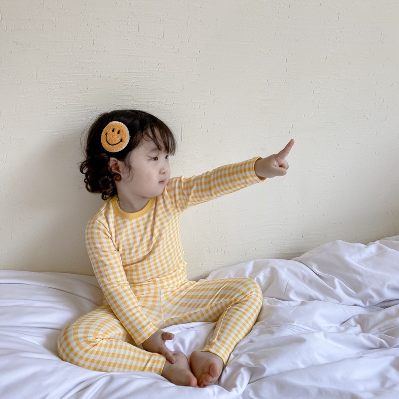 Bộ Đồ Ngủ Dài Tay Thu Đông Cho Bé Chất Thun Lạnh, Họa Tiết Kẻ Caro Dễ Thương