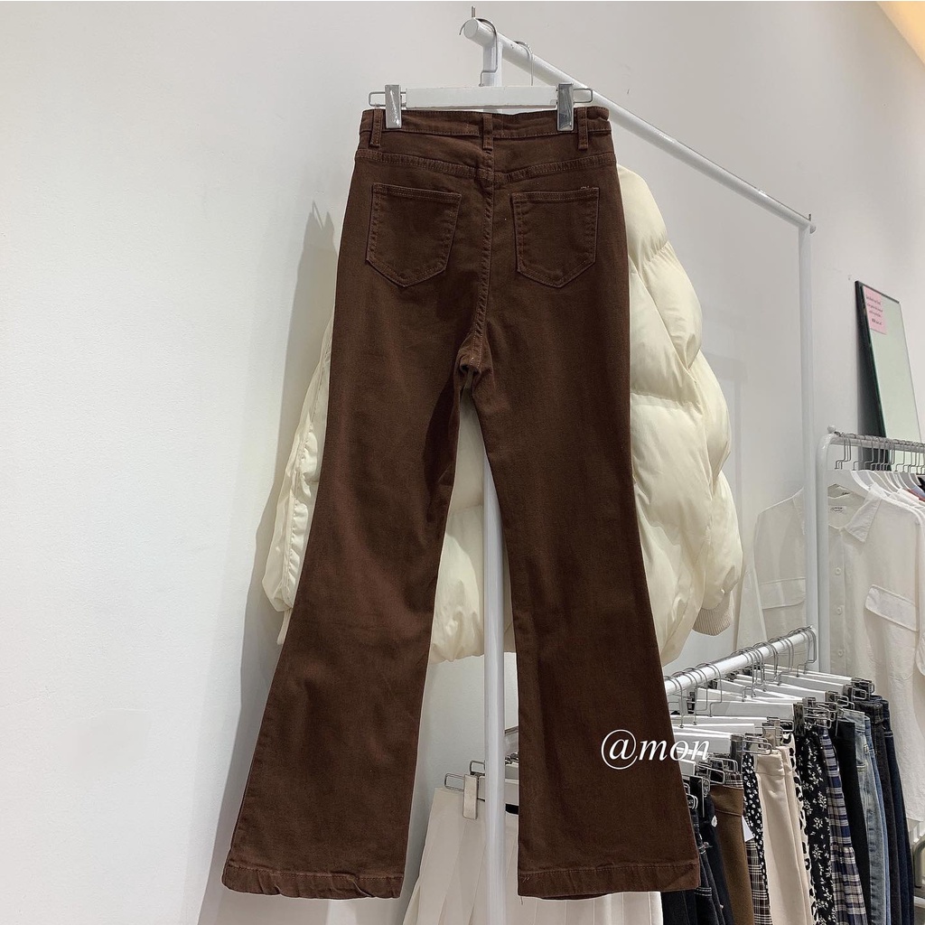 210669 Quần jeans nữ , quần jeans loe vintage 2 màu nâu, đen, quần jeans ulzzang size S,M