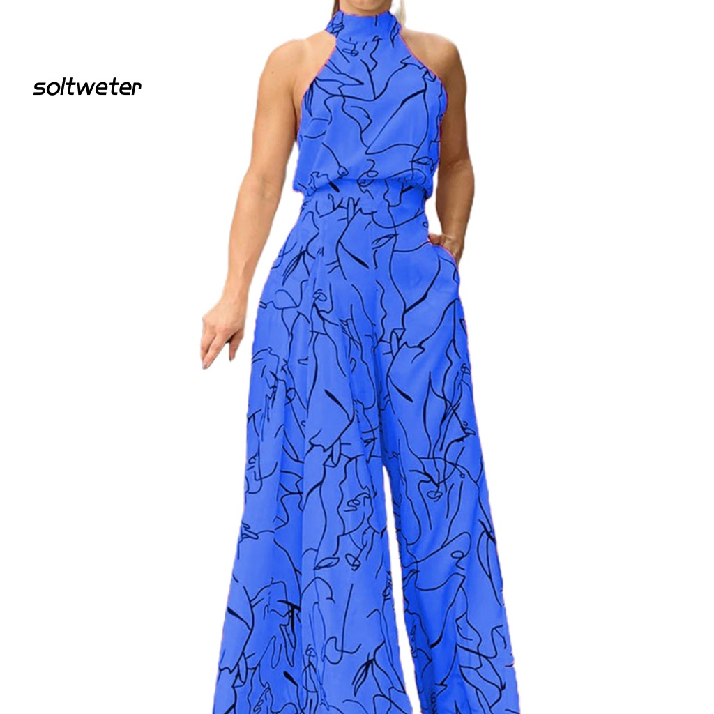 Bộ Áo Liền Quần Sát Nách Ống Rộng Phối Túi Thời Trang Dự Tiệc Cho Nữ