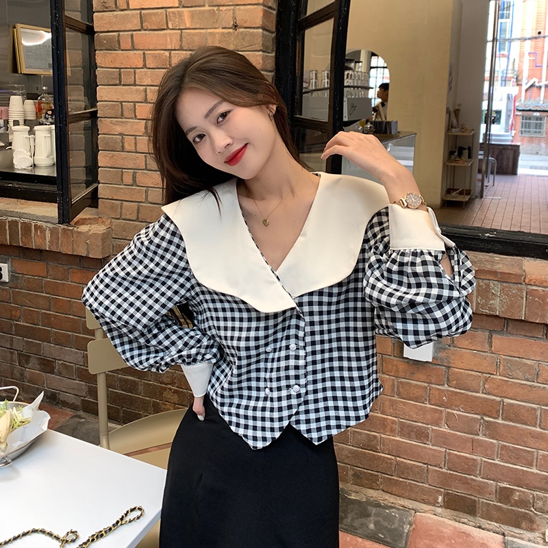 Áo Sơ Mi Nữ Tay Dài Họa Tiết Caro Thời Trang Phong Cách