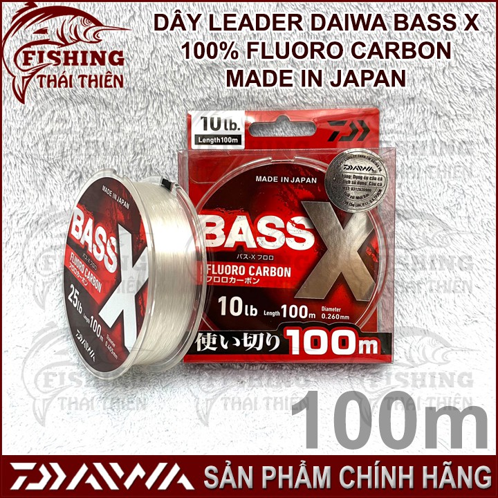 Dây Câu Cá Leader Daiwa Bass X 100% Fluoro Carbon Cuộn 100m Made In Japan