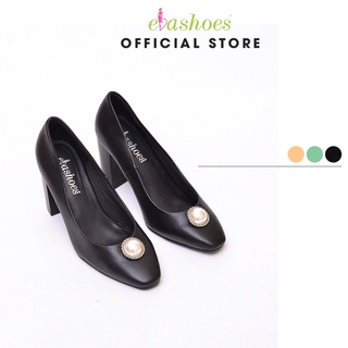 Giày cao gót đế vuông mũi vuông phối nơ da cao cấp 7cm Evashoes