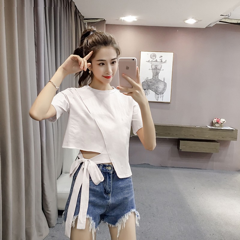 Áo Thun Nữ Croptop Thắt Nơ Độc Đáo, Cá Tính Hottrend Hè 2021