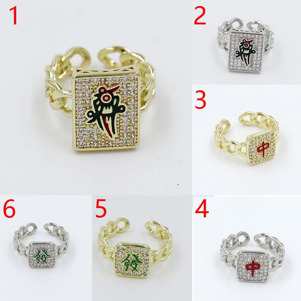 ROSE Nhẫn Kim Loại Hình Mạt Chược Có Thể Điều Chỉnh Kích Cỡ