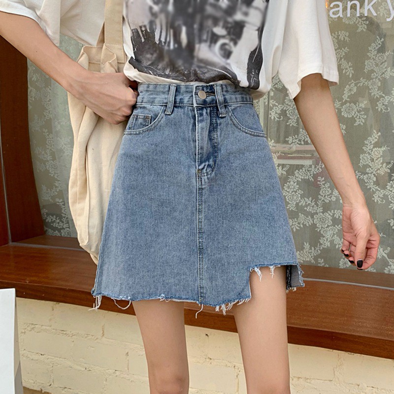 Chân Váy Jean Chữ A Lưng Cao Thời Trang Mùa Hè Phong Cách Hàn Quốc Thoải Mái Cho Nữ
