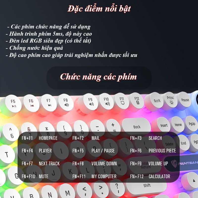 [Tặng chuột] Bàn phím gaming có dây Bearhome, có đèn led nền siêu đẹp, Độ bền cao, không gây tiếng ồn. Dùng cho máy tính