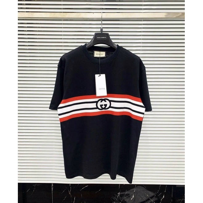 Áo thun GUCCI logo tròn ngang ngực - Phông unisex màu TRẮNG/ĐEN