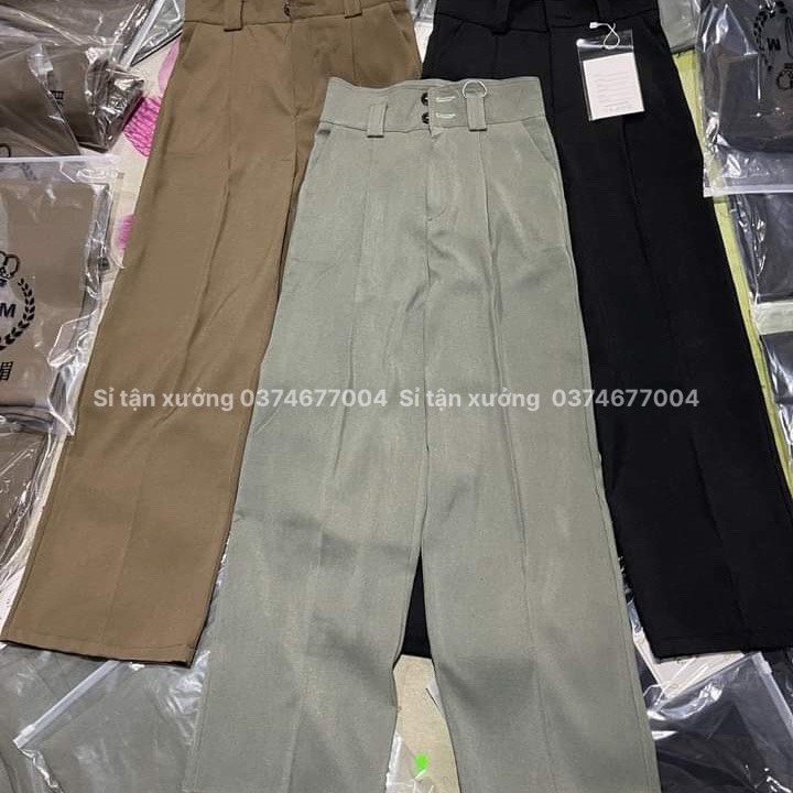 Quần suông nữ cạp cao tôn dáng phối đỉa to cực xinh, quần ống rộng thiết kế mới nhất 973