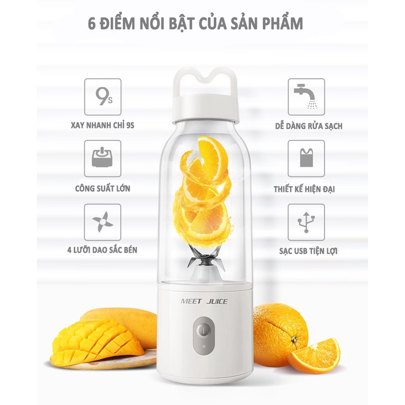 Máy Xay Sinh Tố Cầm Tay Meet Juice Dung Tích 500ml Bền Đẹp Có Quai Xách Tiện Dụng