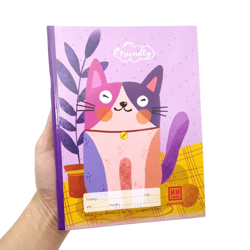 Vở Class Friendly Animal - 4 Ô Ly 96 Trang ĐL 100g/m2 - Hồng Hà 0419 - Hình Mèo