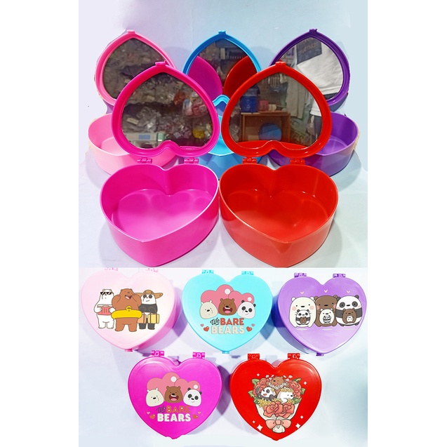 Hộp tim ba anh em gấu kèm gương HKG12 dễ thương  bare bears cute đựng trang sức hoạt hình