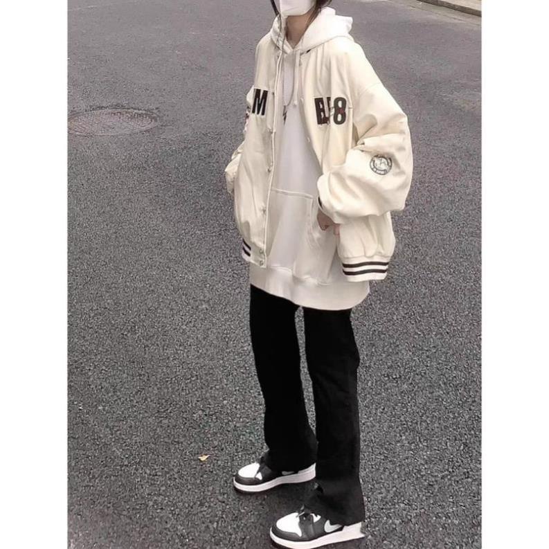 Khoác Bomber Phối Thân GAMIRO Kẻ Viền Nam Nữ Unisex Dáng Rộng Tay Bồng Cúc Bấm