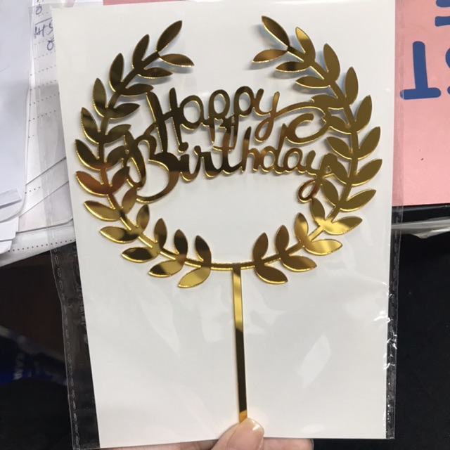 10 cái cắm chữ mica Happy Birthday kiểu lá nguyệt quế mới