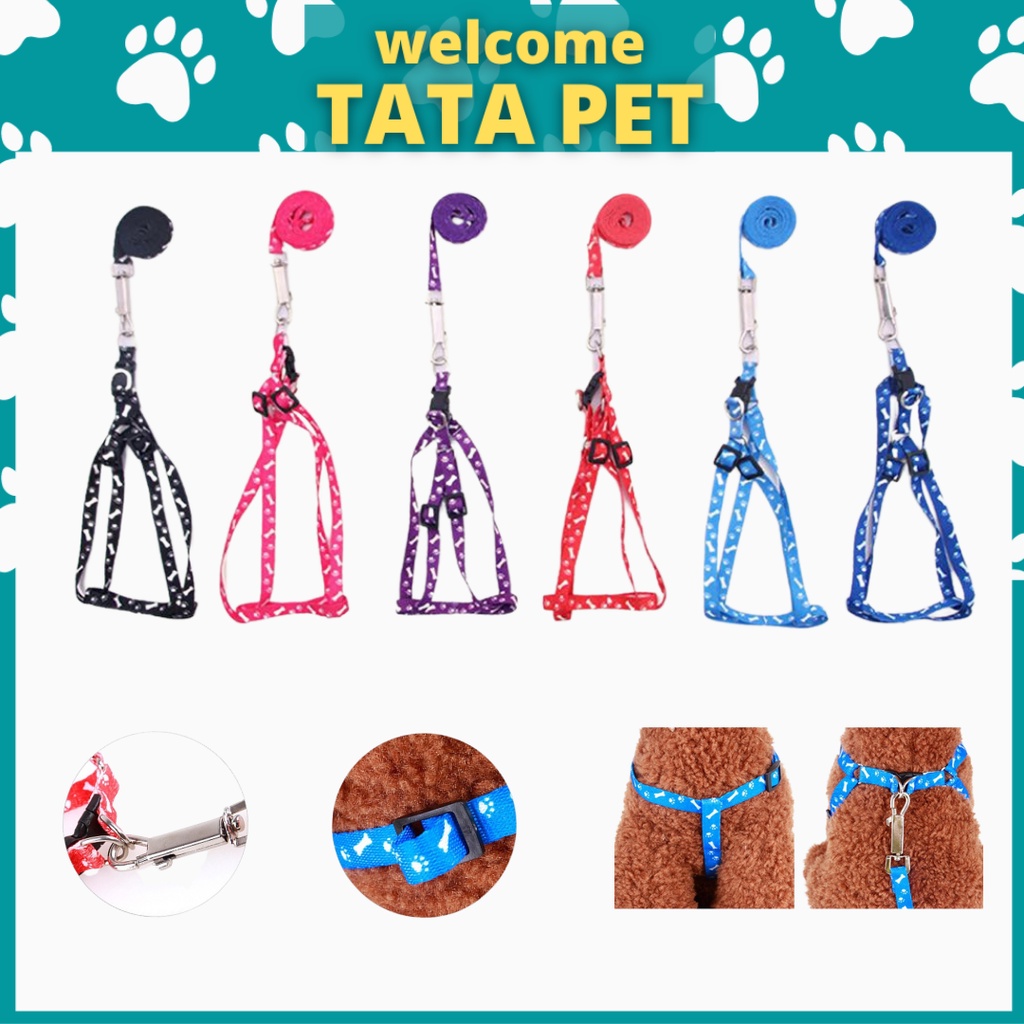 Dây dắt chó mèo kèm dây yếm đai yên ngựa (2 size) Dây xích chó mèo bằng vải loại 1 lớp TATAPET
