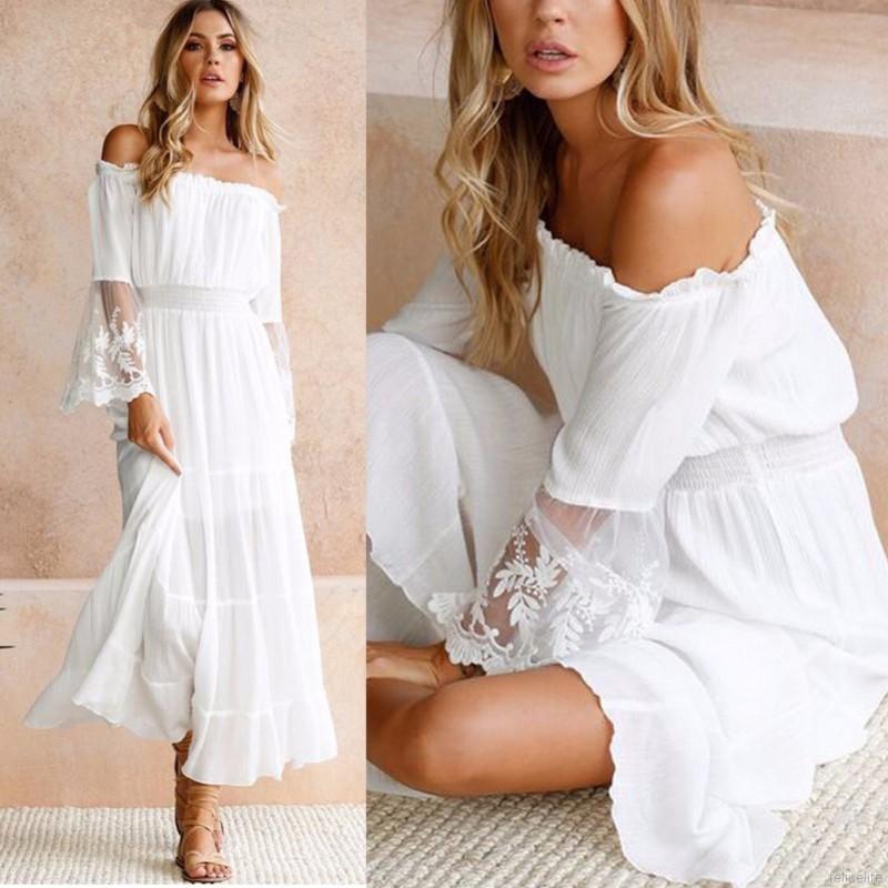 Đầm dài trễ vai kiểu ngắn tay thời trang cho nữ