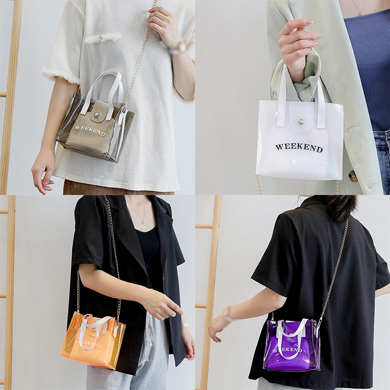 Túi Đeo Vai Bằng Nhựa Pvc Trong Suốt Phối Dây Xích Thời Trang