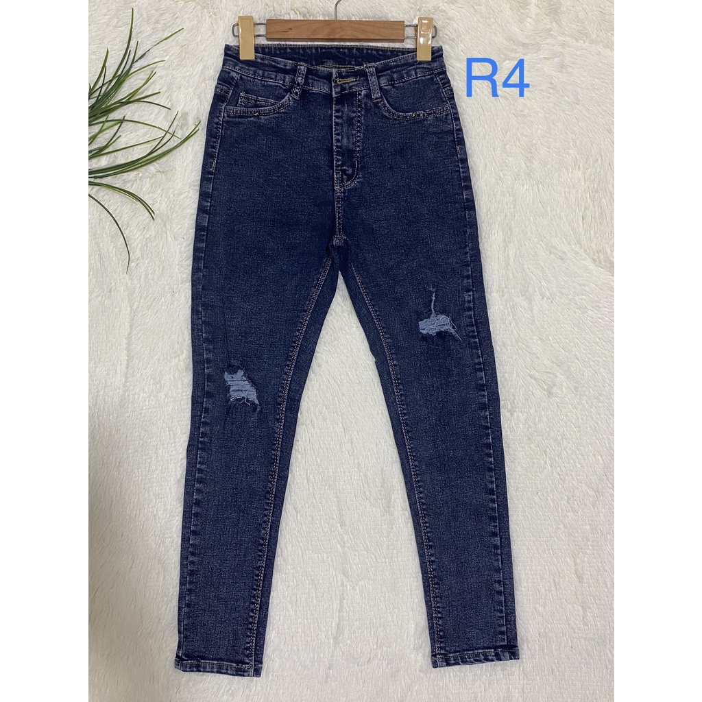 Quần jean dài lưng cao rách gối  Vải dày và co giãn YuMe-044
