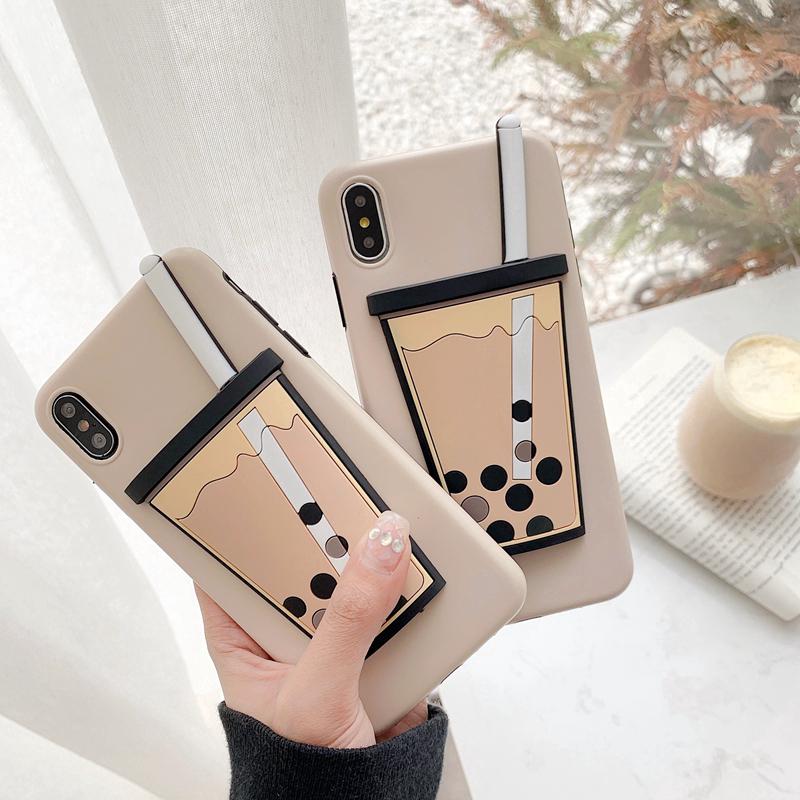 Ốp điện thoại silicone mềm in nổi hình cốc trà sữa cho iphone 6/6s/6p/6sp/7/7p/8/8p/x/xs/xsmax/xr