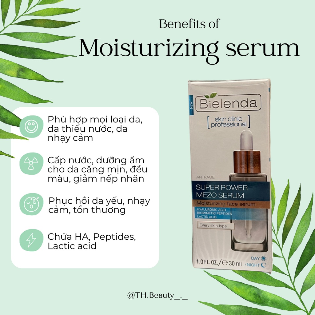 Serum bielenda super power mezo moisturizing xanh dương cấp nước, dưỡng ẩm, correcting xanh lá căng bóng, mờ thâm