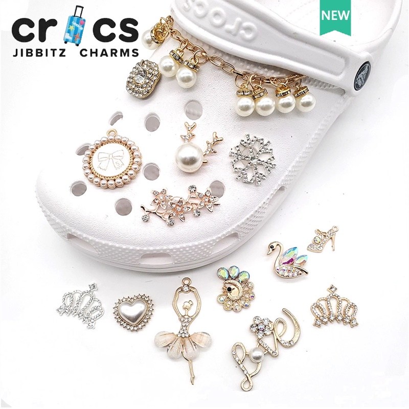 Phụ Kiện Khóa Gài Giày crocs Bằng Kim Loại Đính Đá Pha Lê Thời Trang