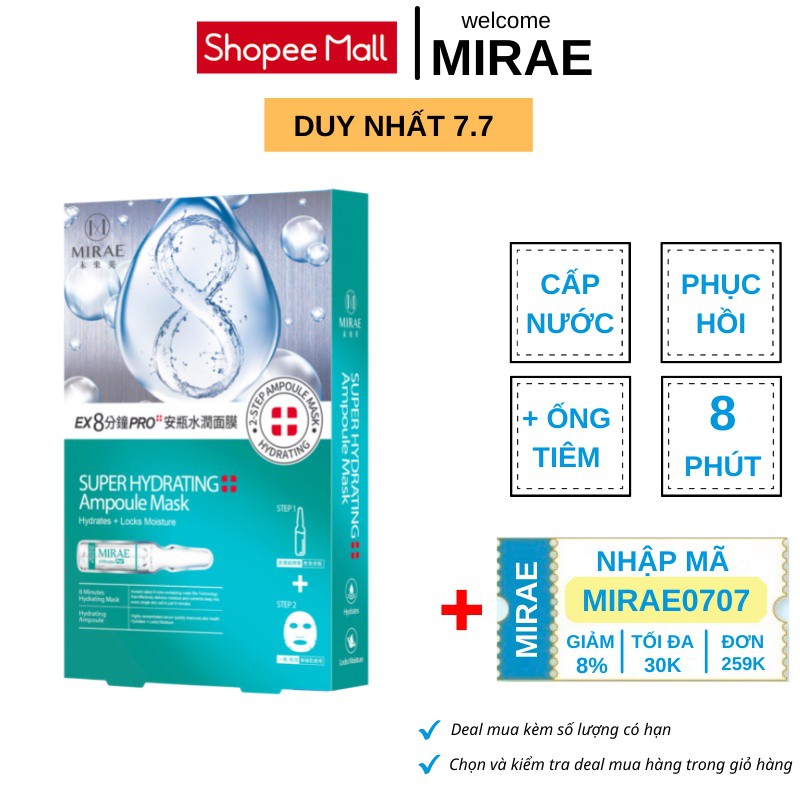 Mặt nạ ống tiêm cấp nước MIRAE cho da cải thiện giúp da căng mịn sáng bóng 1.5ml/ống, 20ml / miếng | BigBuy360 - bigbuy360.vn