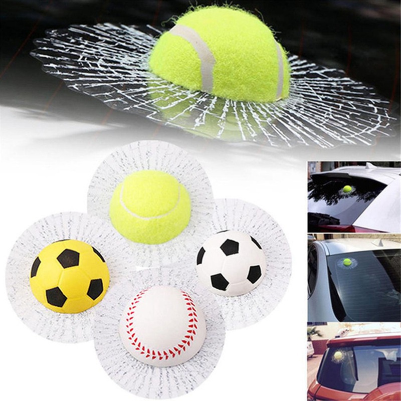 3D Ball Hit Glass Car Sticker Gift Self Adhesive Prank Basketball Football Crack Sticker Mô phỏng Cửa sổ Vỡ Kính Trang trí Nội thất