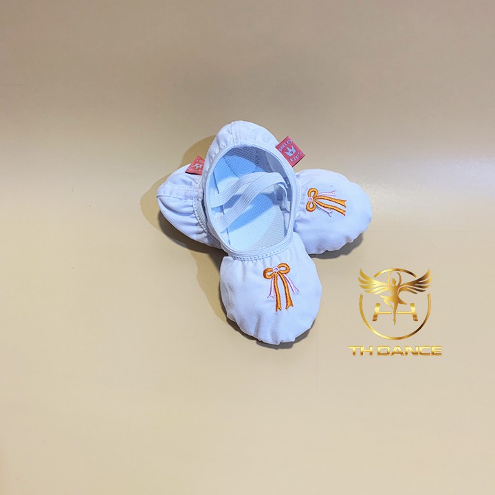 Giày múa ballet trẻ em GT03 Giày trắng thêu nơ