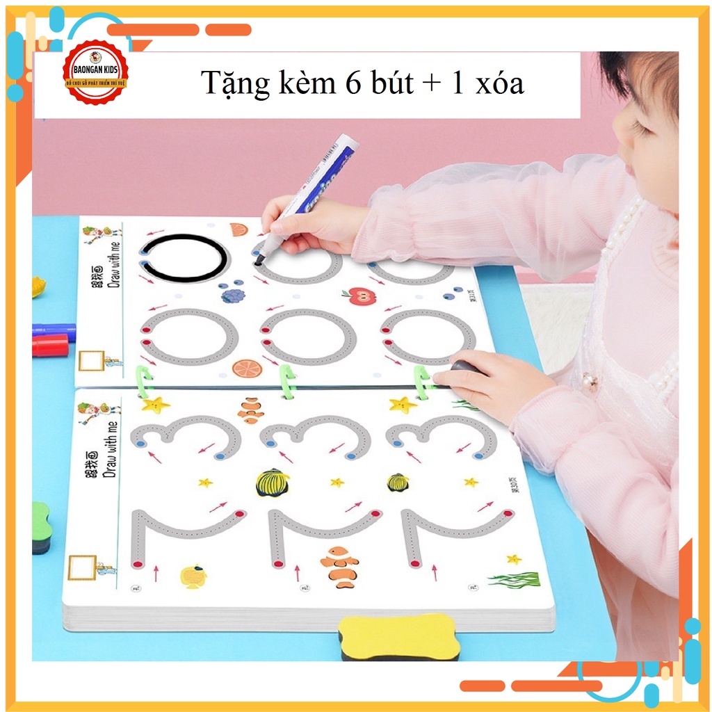 Đồ chơi Montessori giáo dục sớm thông minh cho bé tập viết tập tô nối điểm nối số luyện cầm bút có thể xoá được