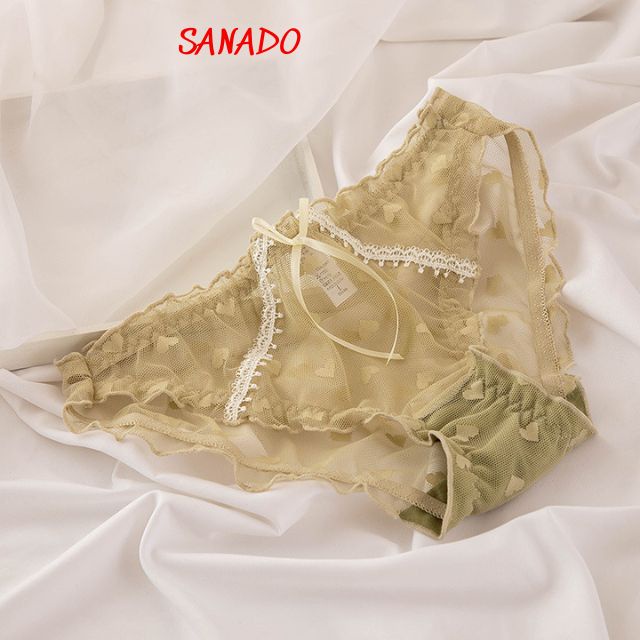 (QL04) quần lót nữ cao cấp quần chíp nữ ren lưới xuyên thấu viền bèo tim xinh - Sanado