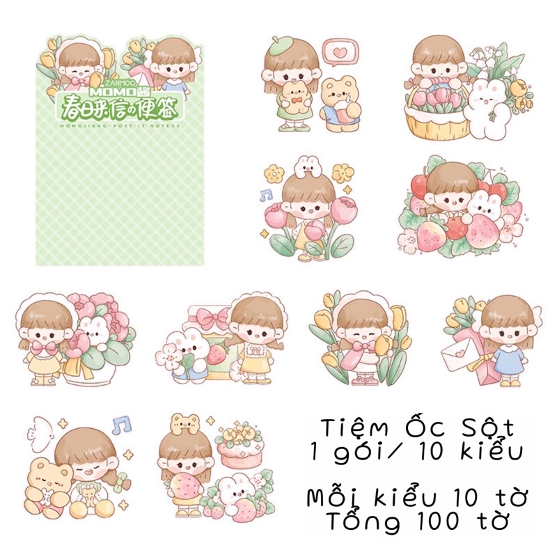 Set 100 Giấy Ghi Chú Note Không Dính Hoạ Tiết Hoạt Hình Dễ Thương Trang Trí Sổ Tay-PK016