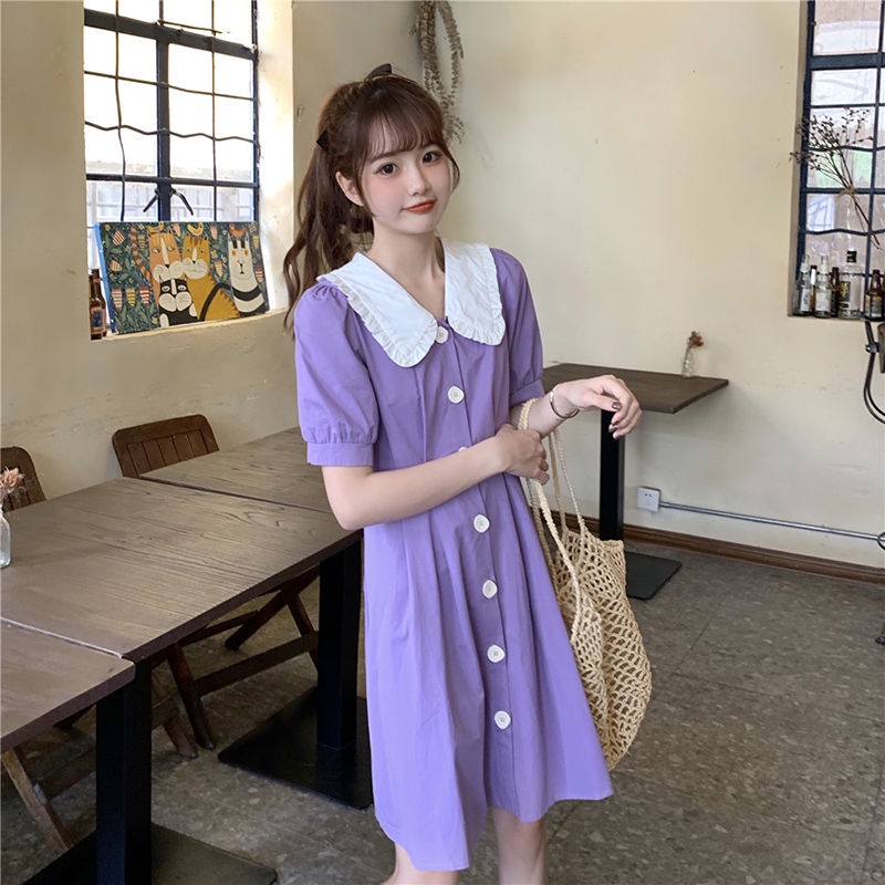 Đầm tay ngắn cổ búp bê phong cách mới thời trang mùa hè cho nữ