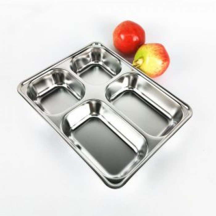 Khay inox đựng thức ăn - khay sâu lòng 4 ngăn inox 304 - khay cơm inox 4 ngăn CAO CẤP