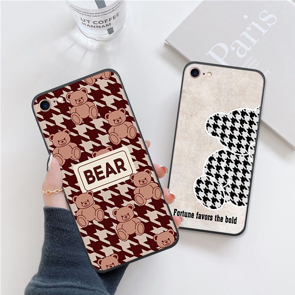 Ốp lưng IP 5/ 5S/ 6/ 6S/ 6 plus/ 6s plus/ 7/ 8/ se 2020 gấu bear kẻ caro nhựa dẻo cạnh mềm