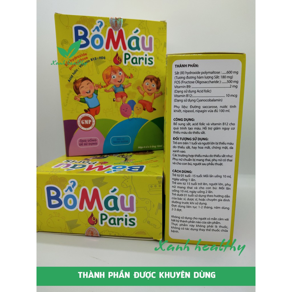 Siro Bổ máu Paris - Bổ sung sắt, Acid Folic Vitamin B9, B12 cho bà bầu và trẻ từ 1 tuổi Hàng Chính hãng