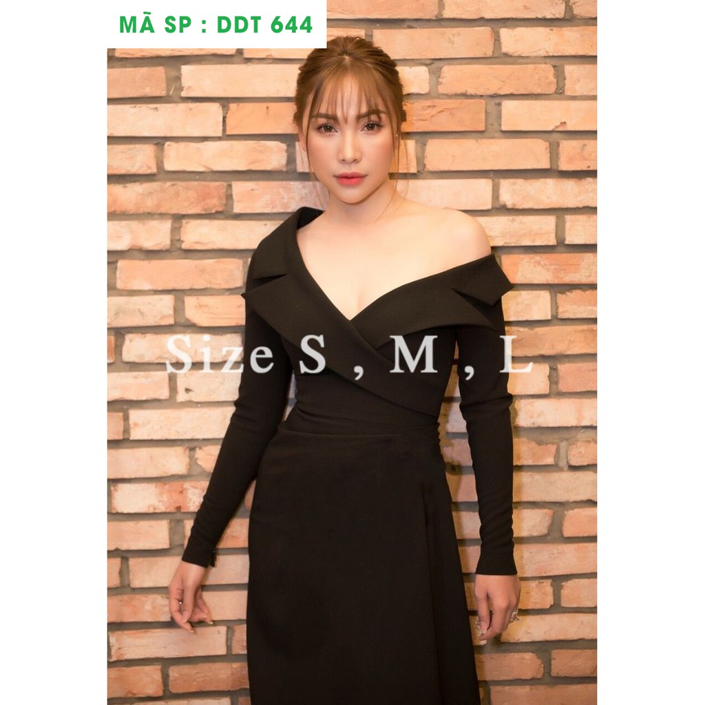 Đầm đỏ dự tiệc cổ vest tay dài trễ vai xinh xắn thoitranghd