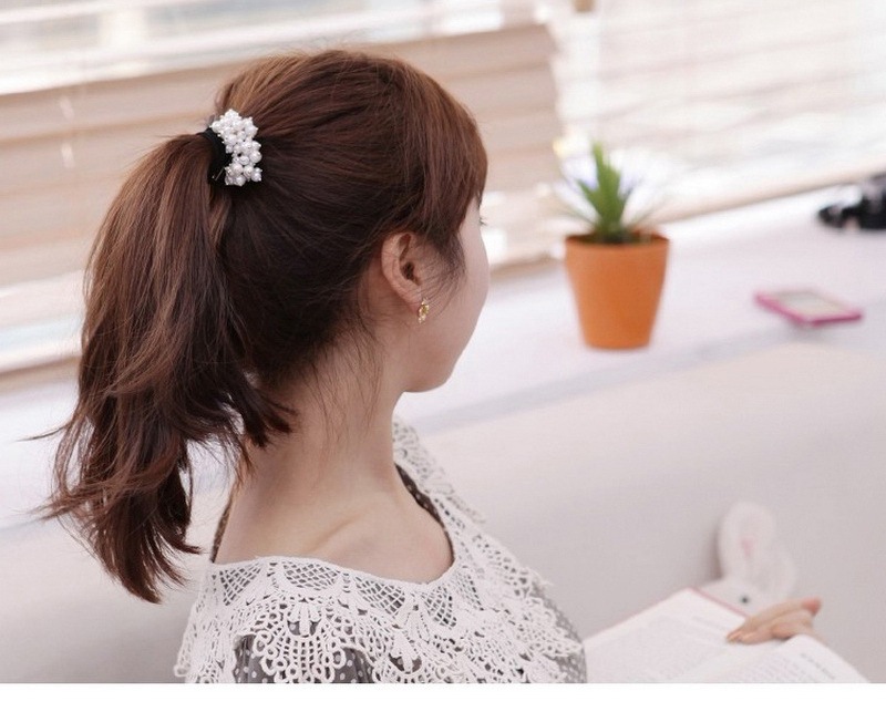 Dây buộc tóc đàn hồi đính ngọc trai sáng tạo phong cách Hàn Quốc
