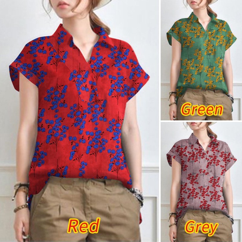 Áo sơ mi ZANZEA tay ngắn họa tiết hoa vintage dành cho nữ