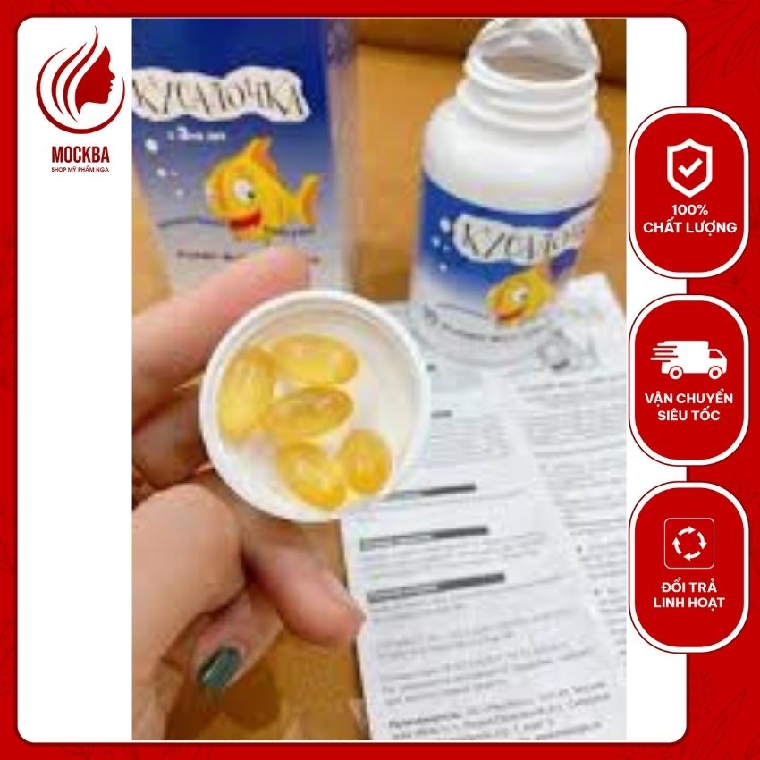 Viên dầu cá tuyết Kusalochka vị trái cây cho trẻ em, của Nga, hộp 90 viên