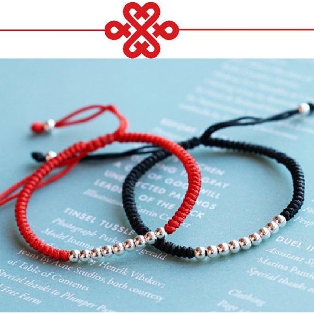 Vòng tay chỉ màu tết bi bạc handmade DIY - MH477