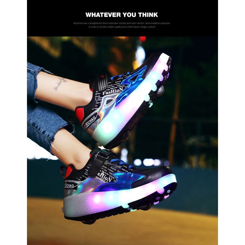 Giày Chạy Bộ Hai Gót Có Bánh Xe Lăn Phát Sáng Cho Bé Trai Bé Gái