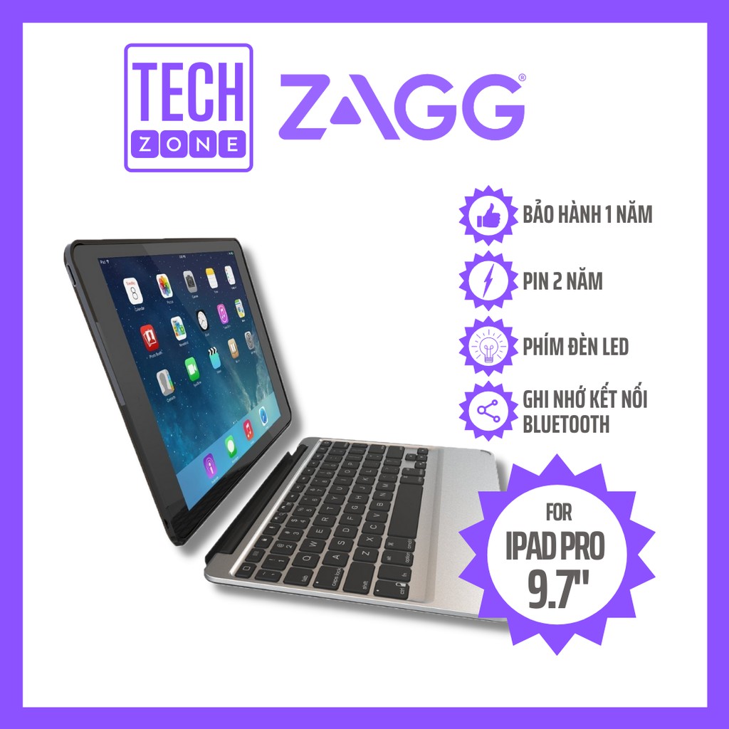 Bộ Bao Da Và Bàn Phím Zagg Slim Book Keyboard Kết Nối Bluetooth Cho iPad Pro 9.7 inch và mini 4