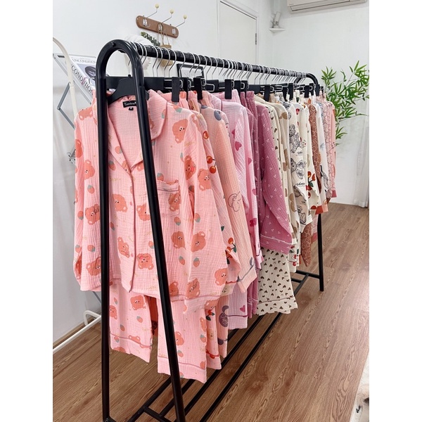 Bộ Mặc Nhà Pyjama Chất Xô Muslin Tea Store Áo Dài Quần Dài Họa Tiết Dễ Thương | BigBuy360 - bigbuy360.vn