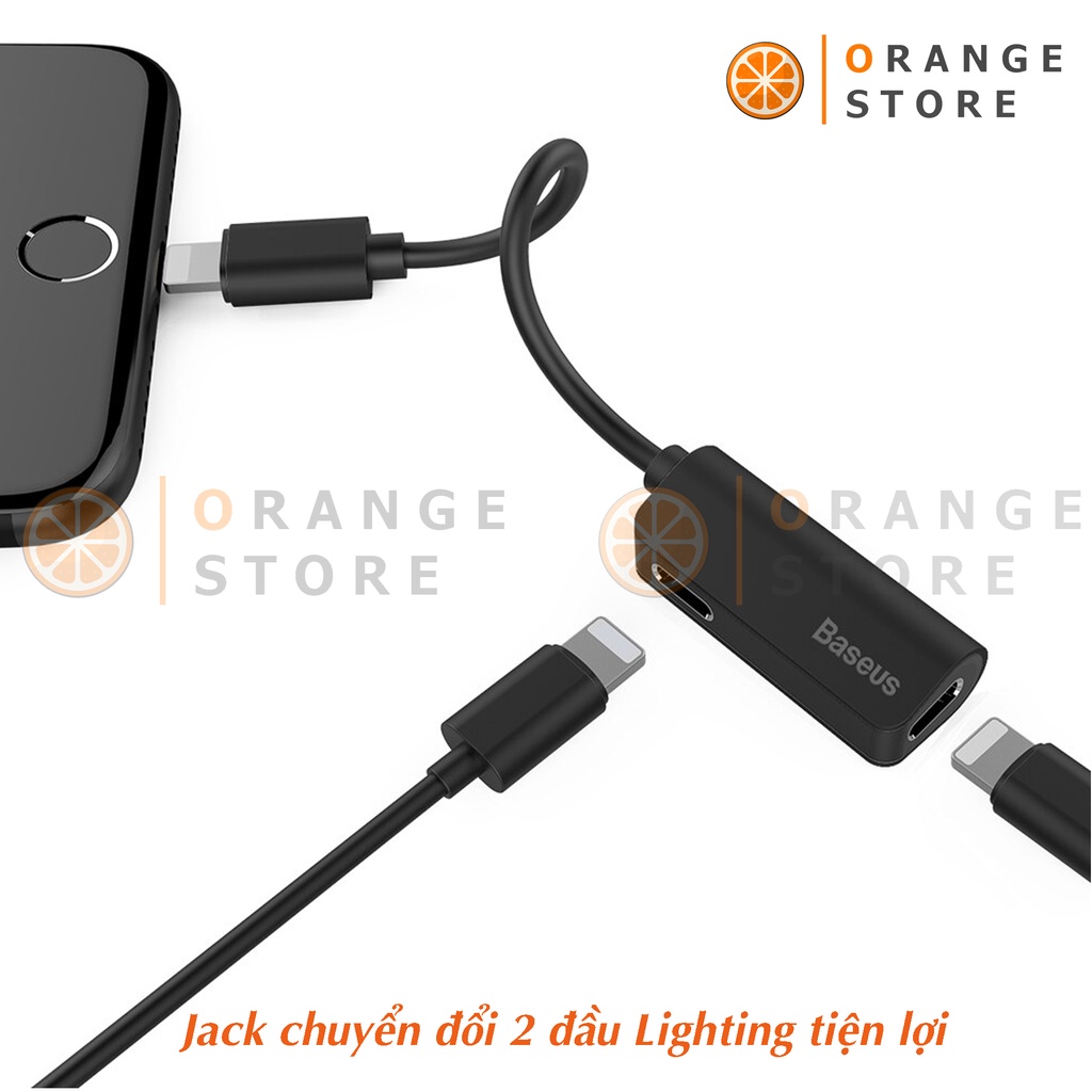 Jack chuyển đổi tai nghe iphone vừa sạc vừa nghe vừa Mic đàm thoại 2 Cổng Lightning chính hãng Baseus L37